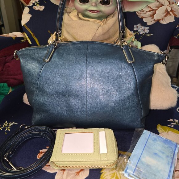 Coach Madison Small Kelsey Blue Metallic Leather Satchel - Picture 2 of 10